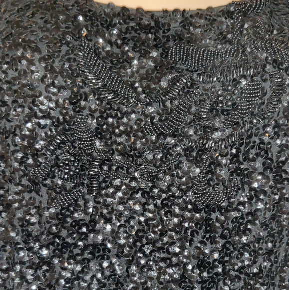 Strange Overly Sequinned Black Vintage Cocktail Dress Handsewn? Small ODD Beaded - Picture 6 of 16